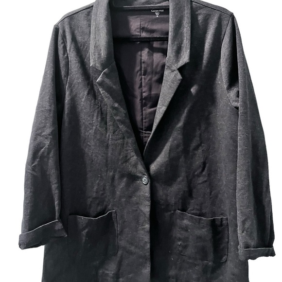 Garnet Hill Knit Relaxed Dark Grey Heathered Blazer Pockets Women's Size 16 - Picture 6 of 6